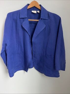Chico's | 100% Linen Relaxed Open-Front Blazer in Cobalt Size XXL 22/24 (4)